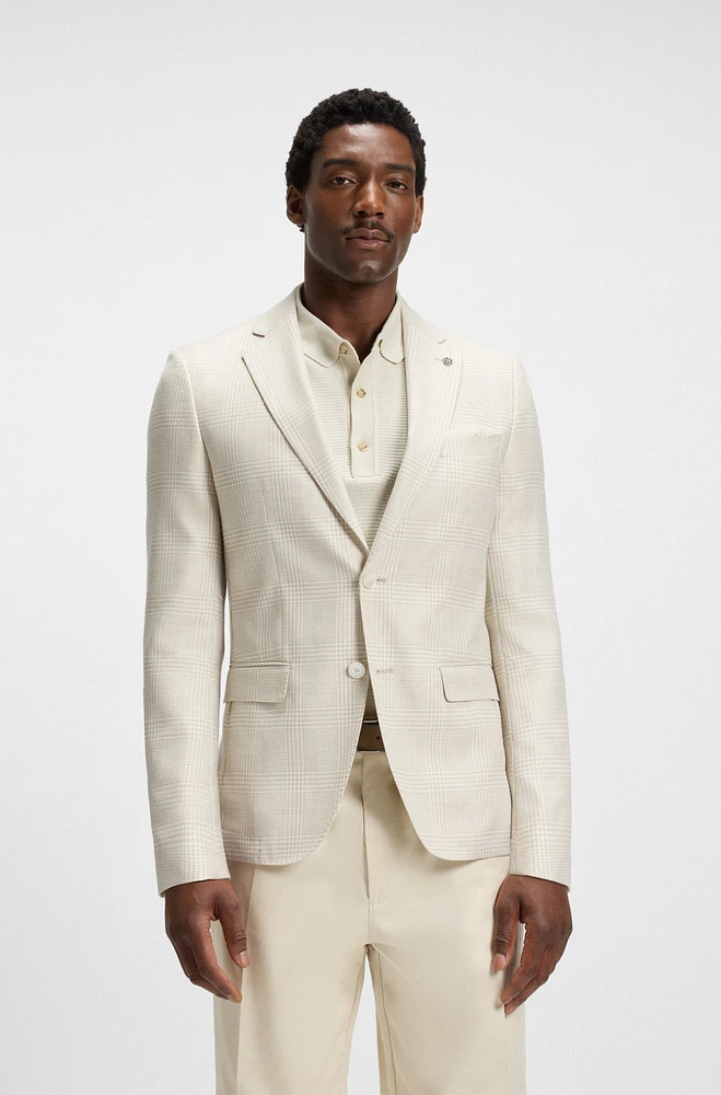 Slim-fit blazer checked wool, silk and linen