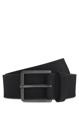Italian-leather belt with stripe pattern and logo