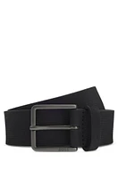 Italian-leather belt with stripe pattern and logo