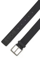 Italian-leather belt with stripe pattern and logo