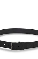 Italian-leather belt with stripe pattern and logo