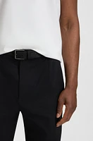 Italian-leather belt with stripe pattern and logo