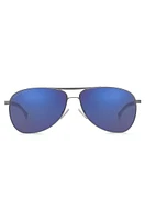 Sporty metal sunglasses with blue accents