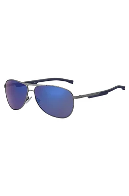 Sporty metal sunglasses with blue accents