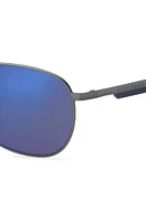 Sporty metal sunglasses with blue accents