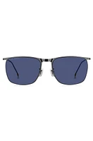 Steel sunglasses with blue lenses and sleeves