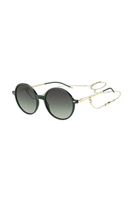 BOSS - Round-frame sunglasses in green acetate with branded chain