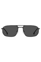 Double-bridge sunglasses in black steel with tubular temples