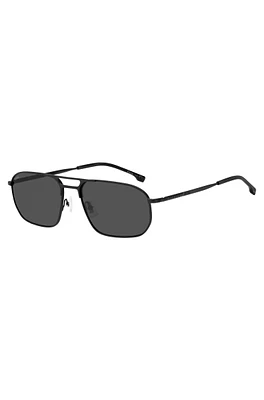 Double-bridge sunglasses in black steel with tubular temples