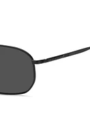 Double-bridge sunglasses in black steel with tubular temples