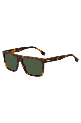 Rectangular Havana-acetate sunglasses with gold-tone trims