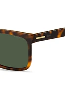 Rectangular Havana-acetate sunglasses with gold-tone trims