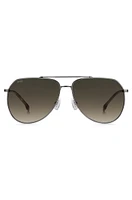 Silver-tone sunglasses with Havana-acetate end-tips