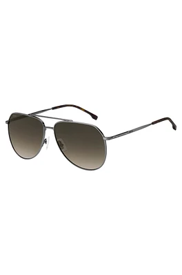 Silver-tone sunglasses with Havana-acetate end-tips