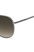 Silver-tone sunglasses with Havana-acetate end-tips