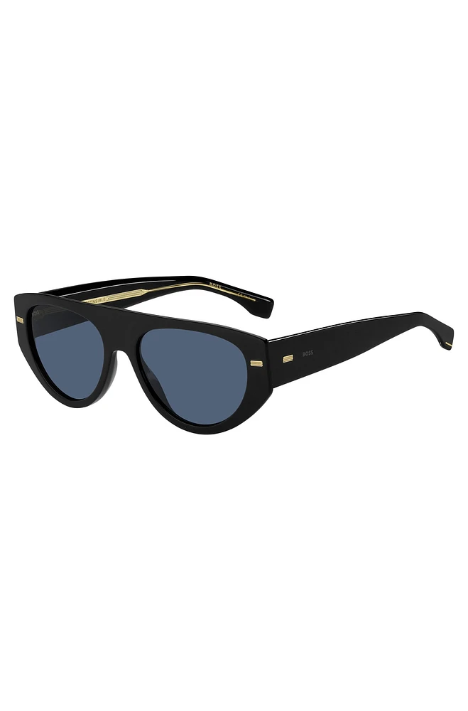 Bio-acetate black sunglasses with patterned rivets