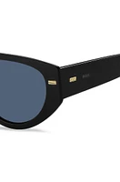 Bio-acetate black sunglasses with patterned rivets