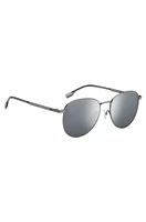 Steel sunglasses with branded beta-titanium temples