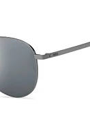 Steel sunglasses with branded beta-titanium temples