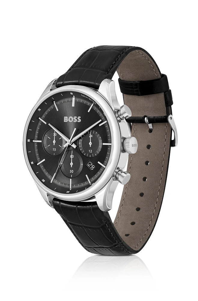 Chronograph watch with crocodile leather strap