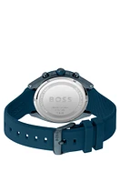 Blue-plated chronograph watch with blue silicone strap