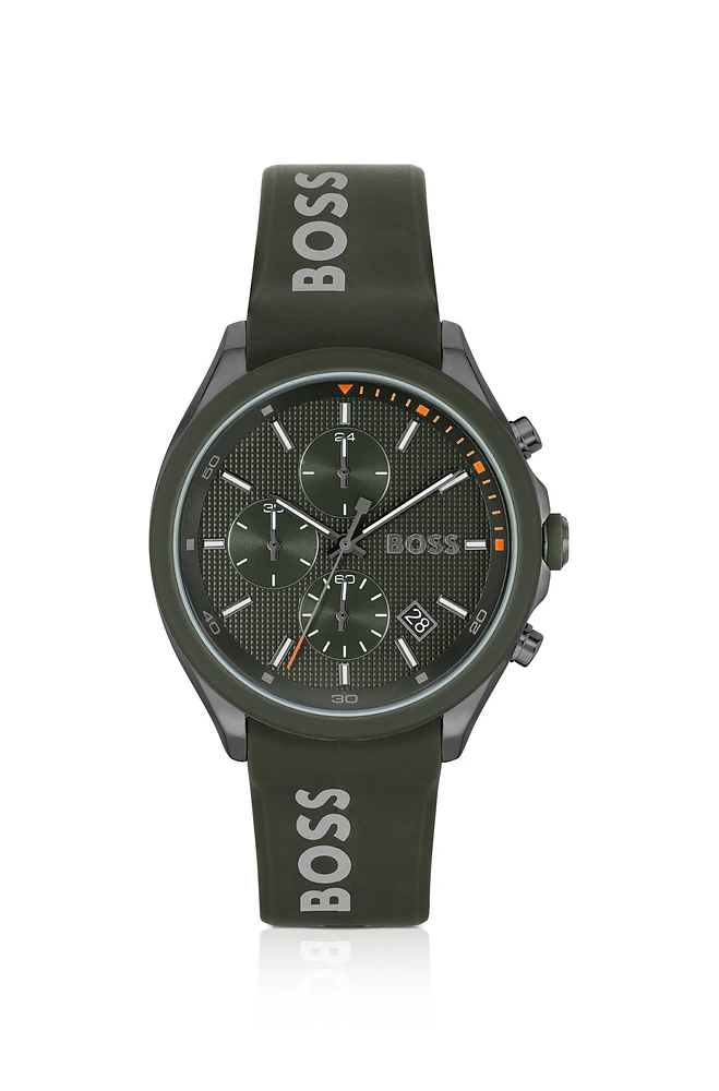 Chronograph watch with branded silicone strap