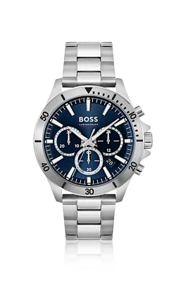 Blue-dial chronograph watch with link bracelet