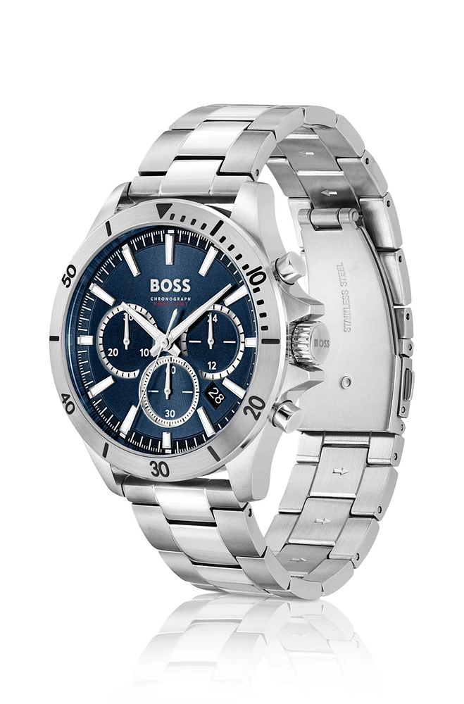 Blue-dial chronograph watch with link bracelet