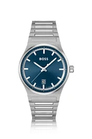 Blue-dial watch with stainless-steel link bracelet