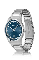 Blue-dial watch with stainless-steel link bracelet