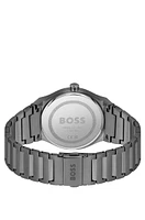 Grey-plated link-bracelet watch with grey dial