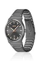 Grey-plated link-bracelet watch with grey dial