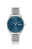 Blue-dial watch with stainless-steel link bracelet