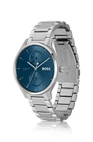 Blue-dial watch with stainless-steel link bracelet