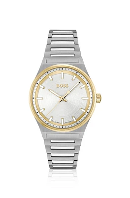 Two-tone watch with silver-white dial