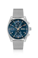 Mesh-bracelet chronograph watch with blue dial