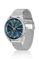 Mesh-bracelet chronograph watch with blue dial