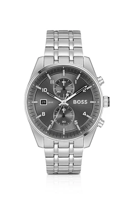 Link-bracelet chronograph watch with gray dial