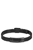 Black-steel mesh cuff with logo plate