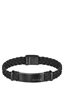 Black-suede braided cuff with logo plate