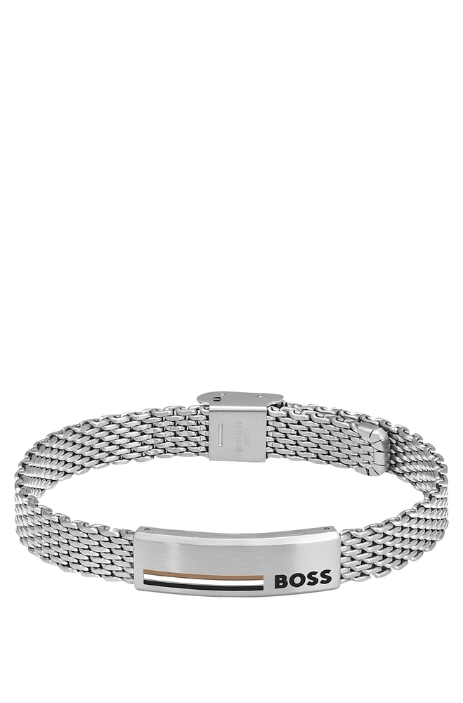 Stainless-steel mesh cuff with signature plate