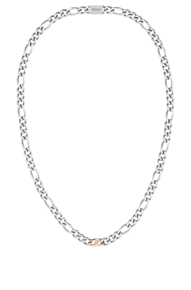 Silver-tone figaro-chain necklace with branded link