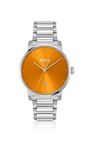 H-link-bracelet watch with brushed orange dial