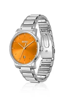 H-link-bracelet watch with brushed orange dial