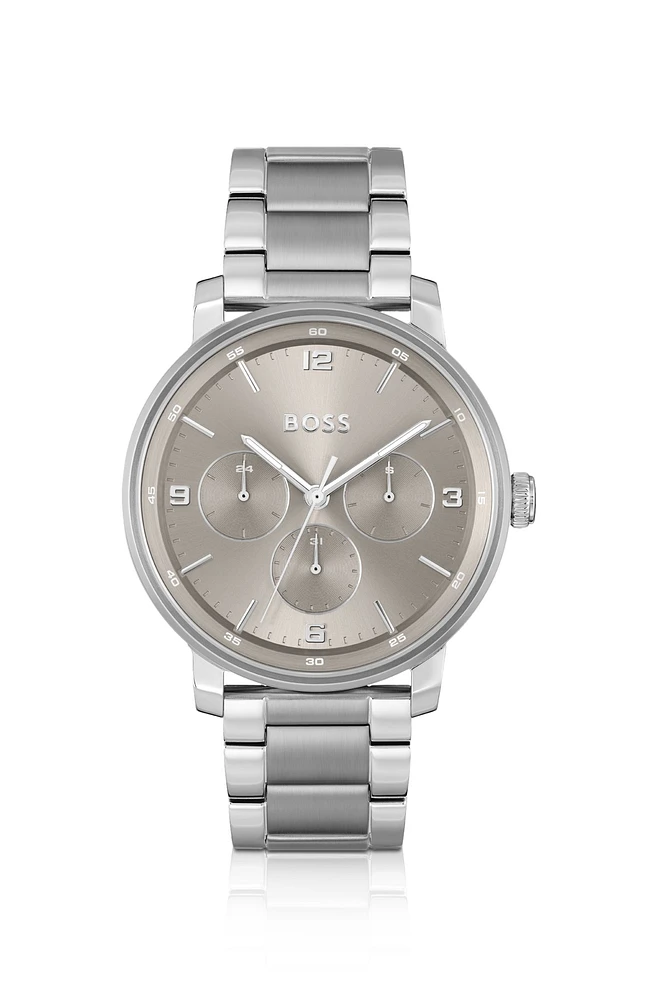 Link-bracelet watch with gray-tone dial