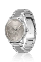 Link-bracelet watch with gray-tone dial