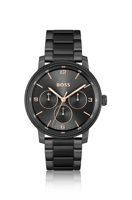 Black link-bracelet watch with tonal dial