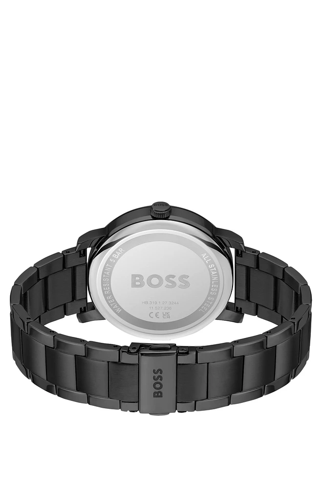 Black link-bracelet watch with tonal dial