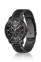 Black link-bracelet watch with tonal dial