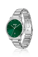 H-link-bracelet watch with green dial